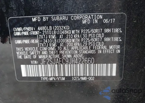 2018 Subaru Forester 2.5I Premium z USA, uszkodzony, nr VIN JF2SJAEC9JH422660